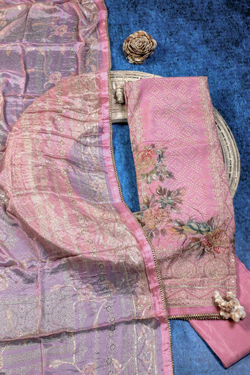 Rich Embroidered Pure Viscose Sea Pink Unstitched Suit Set Geetha Creation